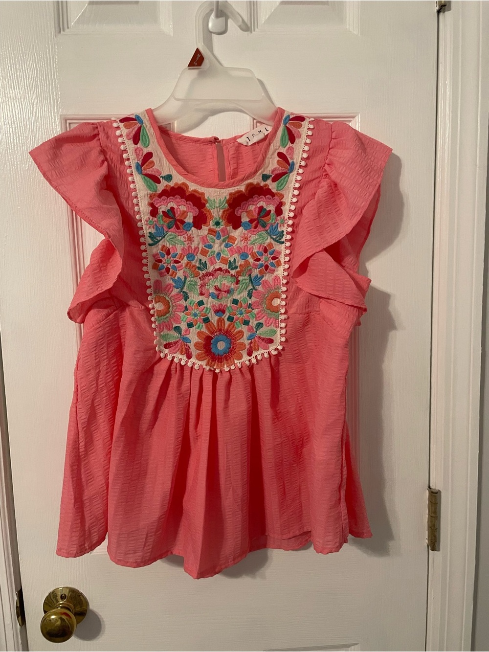 THML Pink Embroidered Floral Pattern Flutter Sleeve Top